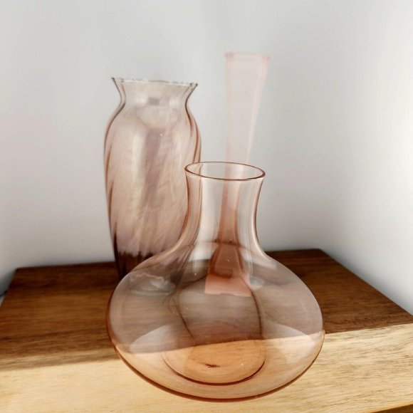 Lot of 3 Unique Vintage Mixed Blush Art Glass Blown Vases mismatched styles - Picture 4 of 8